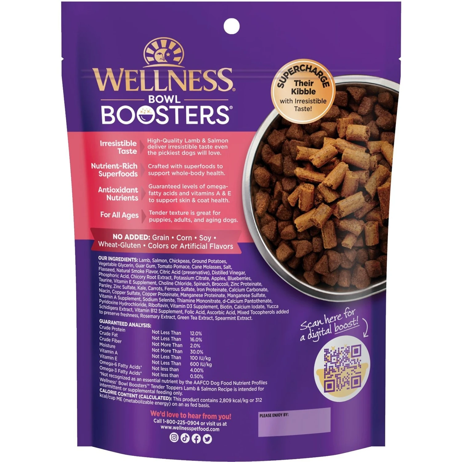 Wellness Bowl Boosters Tender Toppers Grain-Free Lamb & Salmon Dog Food Topper, 8-oz Bag 4 Wellness Bowl Boosters Tender Toppers Grain-Free Lamb & Salmon Dog Food Topper, 8-oz Bag - Image 2