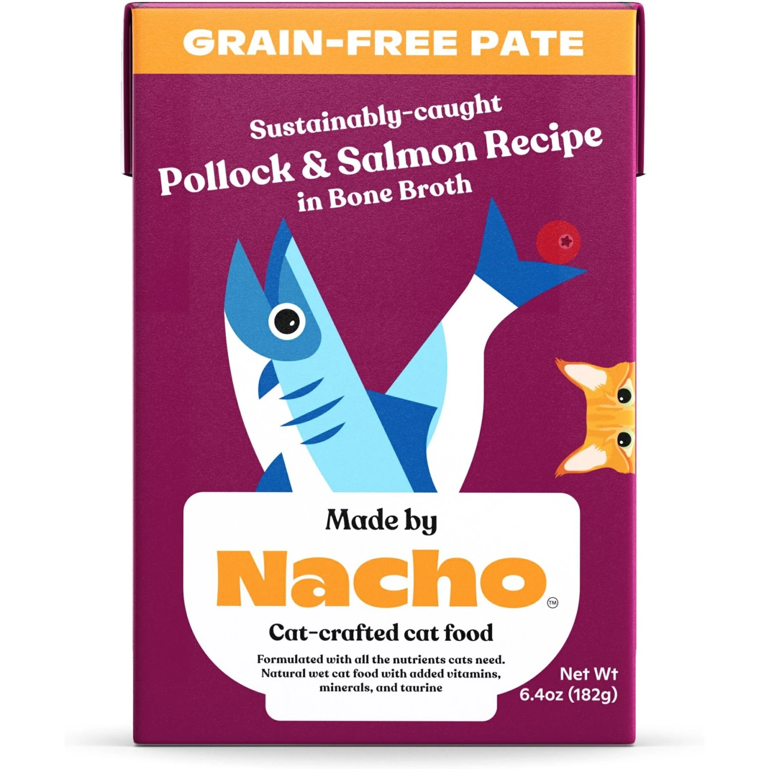 Made By Nacho Sustainably-Caught Pollock & Salmon Recipe In Bone Broth Pate Wet Cat Food 3 Made By Nacho Sustainably-Caught Pollock & Salmon Recipe In Bone Broth Pate Wet Cat Food