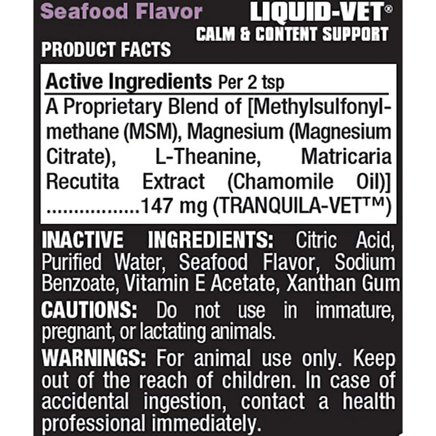 Liquid-Vet Calm & Content Support Seafood Flavor Liquid Calming Supplement For Cats, 8-oz Bottle 4 Liquid-Vet Calm & Content Support Seafood Flavor Liquid Calming Supplement For Cats, 8-oz Bottle - Image 2