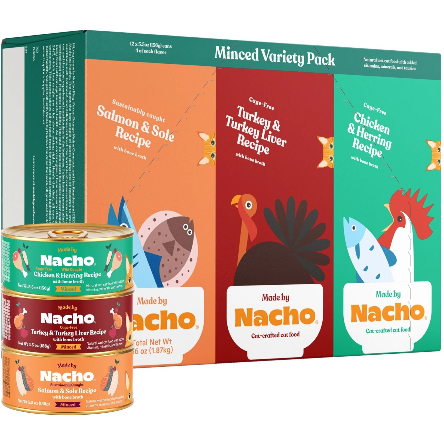 Made By Nacho Chicken, Herring, Salmon & Turkey Variety Pack Minced Wet Cat Food, 5.5-oz Can, Case Of 12 4 Made By Nacho Chicken, Herring, Salmon & Turkey Variety Pack Minced Wet Cat Food, 5.5-oz Can, Case Of 12 - Image 2
