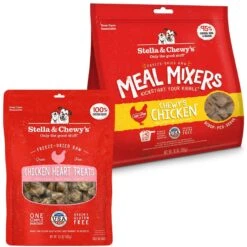 Stella & Chewy's Chicken Hearts Freeze-Dried Raw Dog Treats & Stella & Chewy's Chewy's Chicken Meal Mixers Freeze-Dried Raw Dog Food Topper