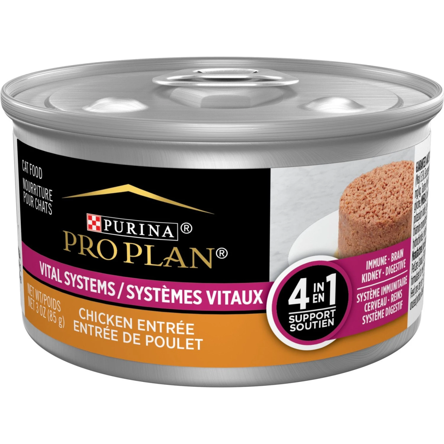 Purina Pro Plan Vital Systems 4-in-1 Support Chicken Entrée Pate Wet Cat Food, 3-oz Can, Case Of 24 3 Purina Pro Plan Vital Systems 4-in-1 Support Chicken Entrée Pate Wet Cat Food, 3-oz Can, Case Of 24