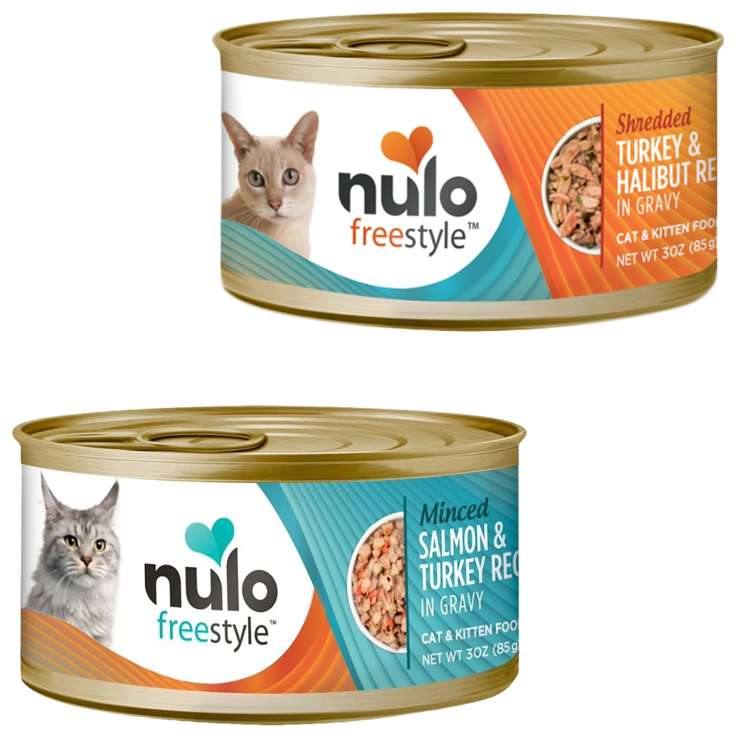 Nulo Freestyle Minced Salmon & Turkey In Gravy Grain-Free Canned Cat & Kitten Food & Nulo Freestyle Shredded Turkey & Halibut In Gravy Grain-Free Canned Cat Food 3 Nulo Freestyle Minced Salmon & Turkey In Gravy Grain-Free Canned Cat & Kitten Food & Nulo Freestyle Shredded Turkey & Halibut In Gravy Grain-Free Canned Cat Food