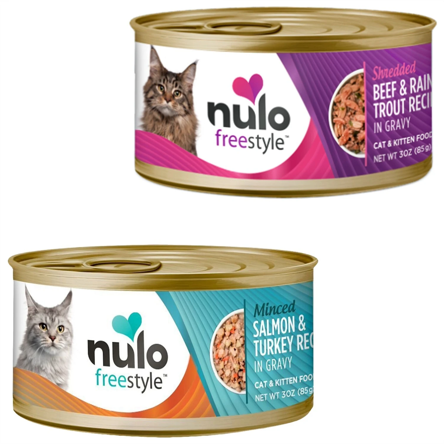 Nulo Freestyle Minced Salmon & Turkey In Gravy Grain-Free Canned Cat & Kitten Food & Nulo Freestyle Shredded Beef & Rainbow Trout In Gravy Grain-Free Canned Cat & Kitten Food 3 Nulo Freestyle Minced Salmon & Turkey In Gravy Grain-Free Canned Cat & Kitten Food & Nulo Freestyle Shredded Beef & Rainbow Trout In Gravy Grain-Free Canned Cat & Kitten Food