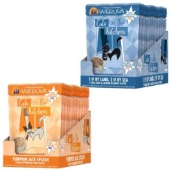 Weruva Cats In The Kitchen Pumpkin Jack Splash Tuna In Pumpkin Soup Grain-Free Cat Food Pouches & Weruva Cats In The Kitchen 1 If By Land, 2 If By Sea Tuna, Beef & Salmon Recipe Grain-Free Cat Food Pouches