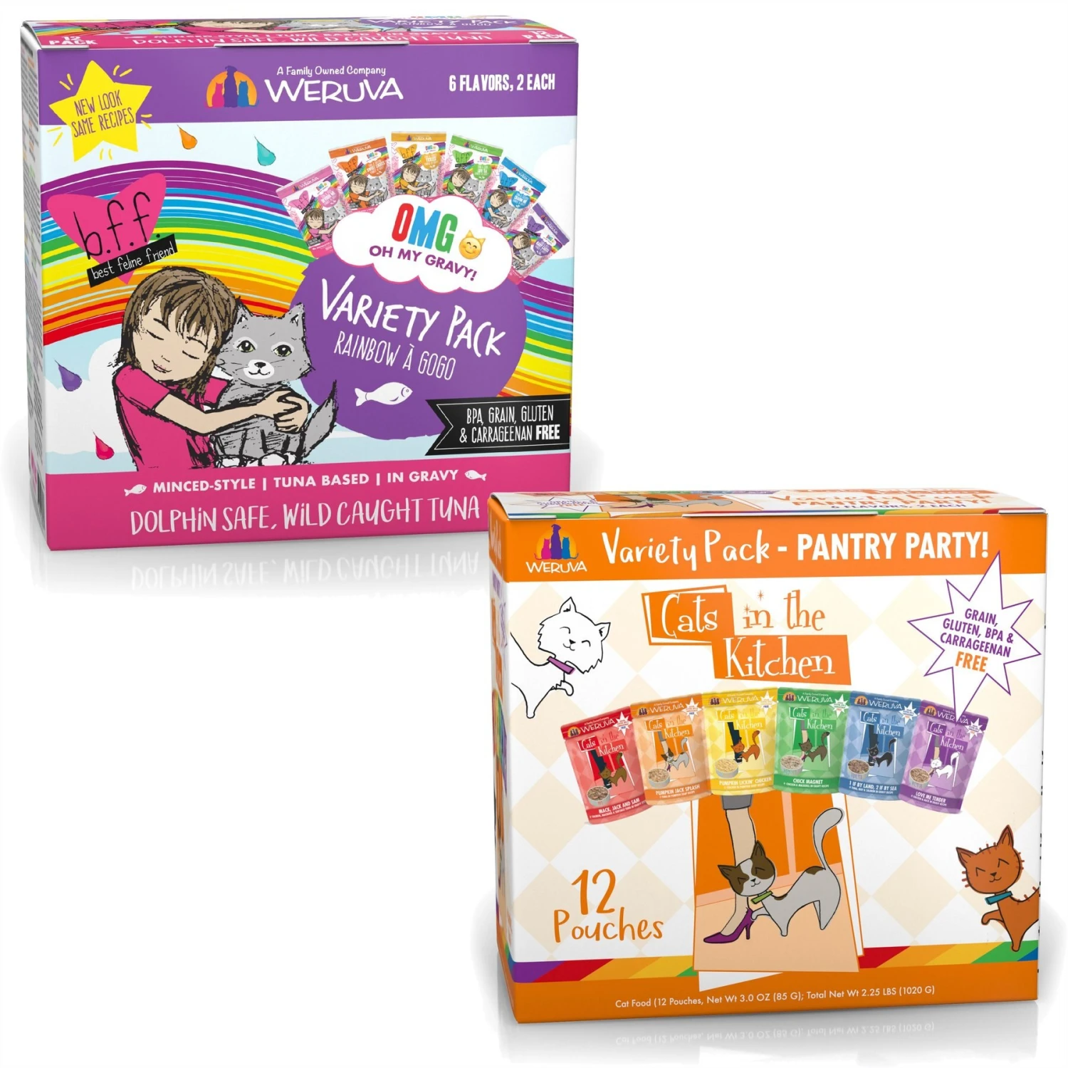 Weruva Cats In The Kitchen Pantry Party Variety Pack Grain-Free Cat Food, 3-oz Pouch, Case Of 12 & BFF Rainbow A Gogo Variety Pack Wet Cat Food Pouches, 3-oz, Case Of 12 3 Weruva Cats In The Kitchen Pantry Party Variety Pack Grain-Free Cat Food, 3-oz Pouch, Case Of 12 & BFF Rainbow A Gogo Variety Pack Wet Cat Food Pouches, 3-oz, Case Of 12