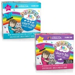 BFF Rainbow A Gogo Variety Pack Wet Cat Food Pouches, 3-oz, Case Of 12 & BFF OMG Potluck O' Pouches Variety Pack Grain-Free Cat Food Pouches