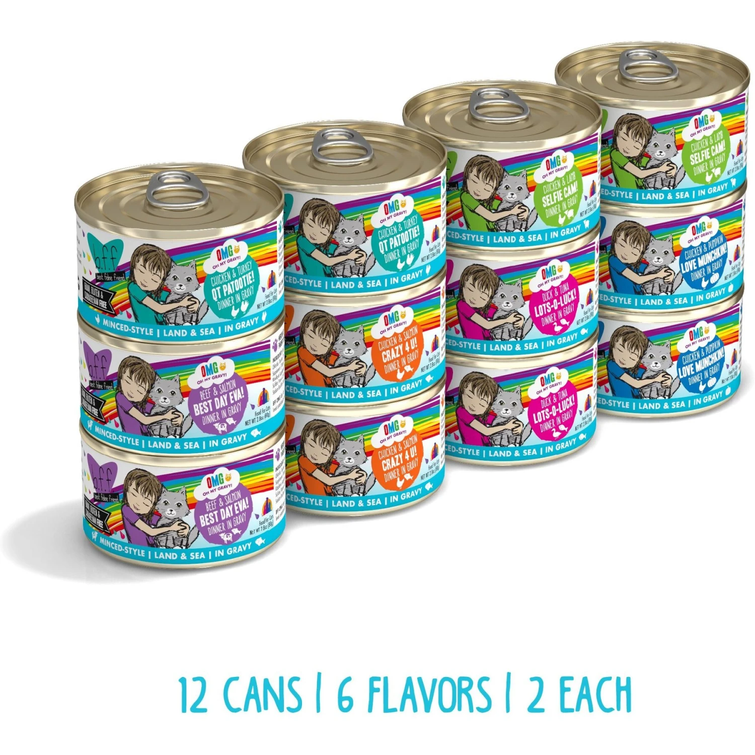 BFF Rainbow A Gogo Variety Pack Wet Cat Food Pouches, 3-oz, Case Of 12 & BFF OMG Rainbow Road Variety Pack Grain-Free Canned Cat Food 8 BFF Rainbow A Gogo Variety Pack Wet Cat Food Pouches, 3-oz, Case Of 12 & BFF OMG Rainbow Road Variety Pack Grain-Free Canned Cat Food - Image 6