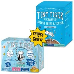 Tiny Tiger Chunks In Gravy Seafood Recipes Variety Pack Grain-Free Canned Cat Food & Tiny Tiger, Lickables, Variety Pack, Bisque Cat Treat & Topper