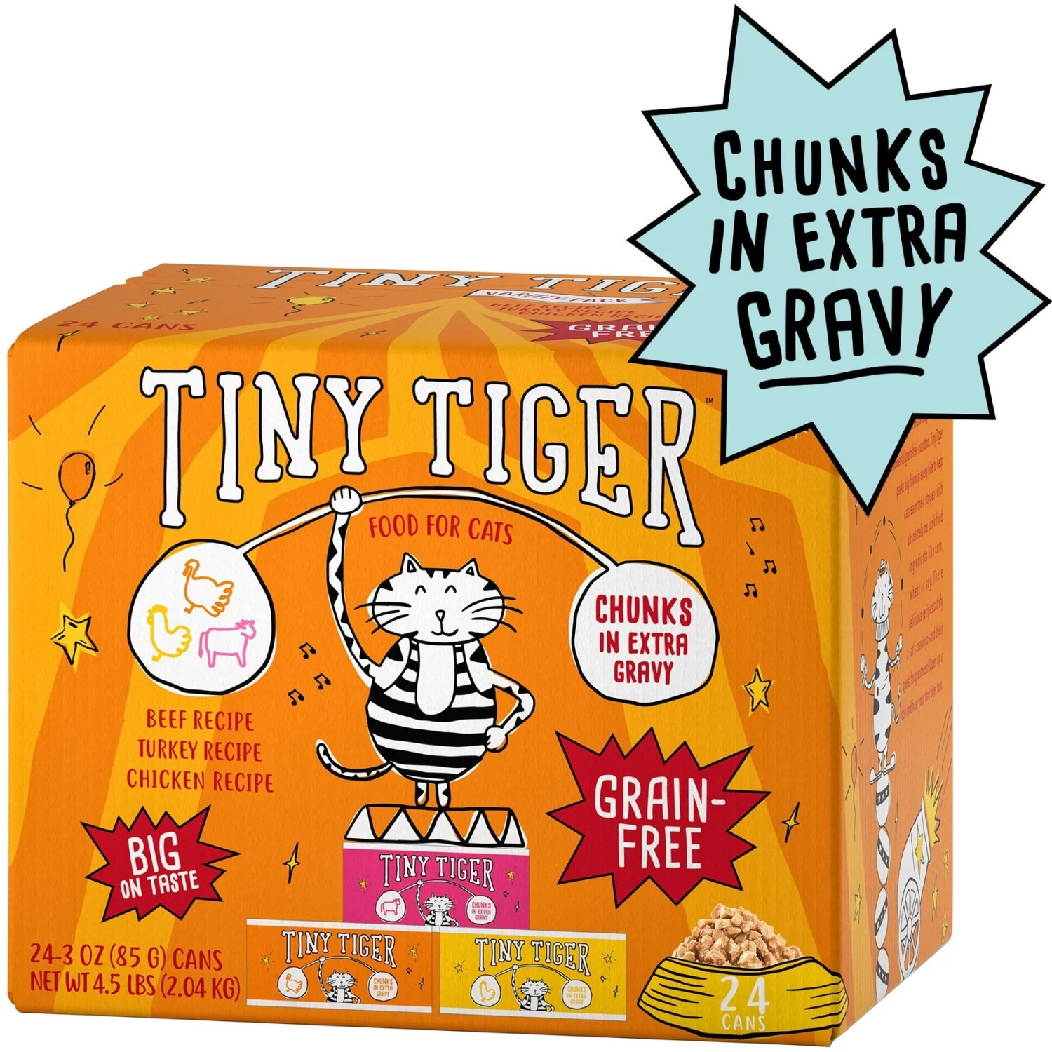 Tiny Tiger Chunks In EXTRA Gravy Beef & Poultry Recipes Variety Pack Grain-Free Canned Cat Food & Tiny Tiger, Lickables, Variety Pack, Bisque Cat Treat & Topper 4 Tiny Tiger Chunks In EXTRA Gravy Beef & Poultry Recipes Variety Pack Grain-Free Canned Cat Food & Tiny Tiger, Lickables, Variety Pack, Bisque Cat Treat & Topper - Image 2