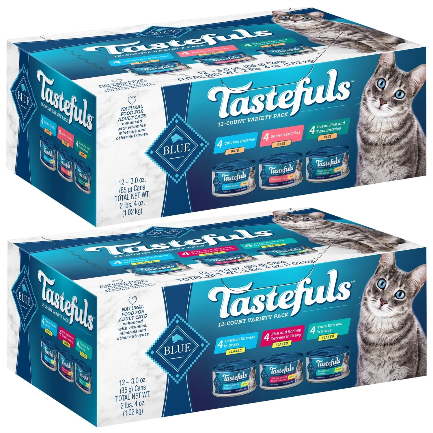 Blue Buffalo Tastefuls Salmon, Chicken, Ocean Fish & Tuna Entrées Variety Pack Pate Wet Cat Food, 3-oz Can, Case Of 12 & Blue Buffalo Tastefuls Tuna, Chicken, Fish & Shrimp Entrées Variety Pack Flaked Wet Cat Food 3 Blue Buffalo Tastefuls Salmon, Chicken, Ocean Fish & Tuna Entrées Variety Pack Pate Wet Cat Food, 3-oz Can, Case Of 12 & Blue Buffalo Tastefuls Tuna, Chicken, Fish & Shrimp Entrées Variety Pack Flaked Wet Cat Food