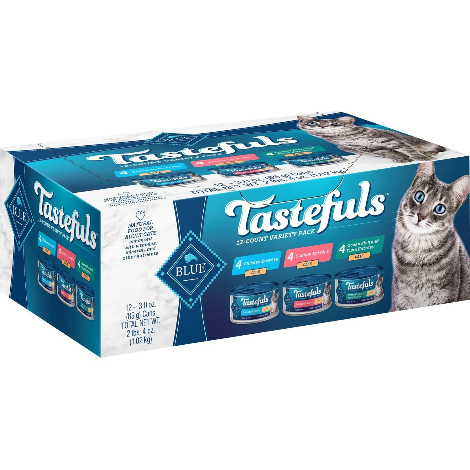 Blue Buffalo Tastefuls Salmon, Chicken, Ocean Fish & Tuna Entrées Variety Pack Pate Wet Cat Food, 3-oz Can, Case Of 12 & Blue Buffalo Tastefuls Tuna, Chicken, Fish & Shrimp Entrées Variety Pack Flaked Wet Cat Food 4 Blue Buffalo Tastefuls Salmon, Chicken, Ocean Fish & Tuna Entrées Variety Pack Pate Wet Cat Food, 3-oz Can, Case Of 12 & Blue Buffalo Tastefuls Tuna, Chicken, Fish & Shrimp Entrées Variety Pack Flaked Wet Cat Food - Image 2