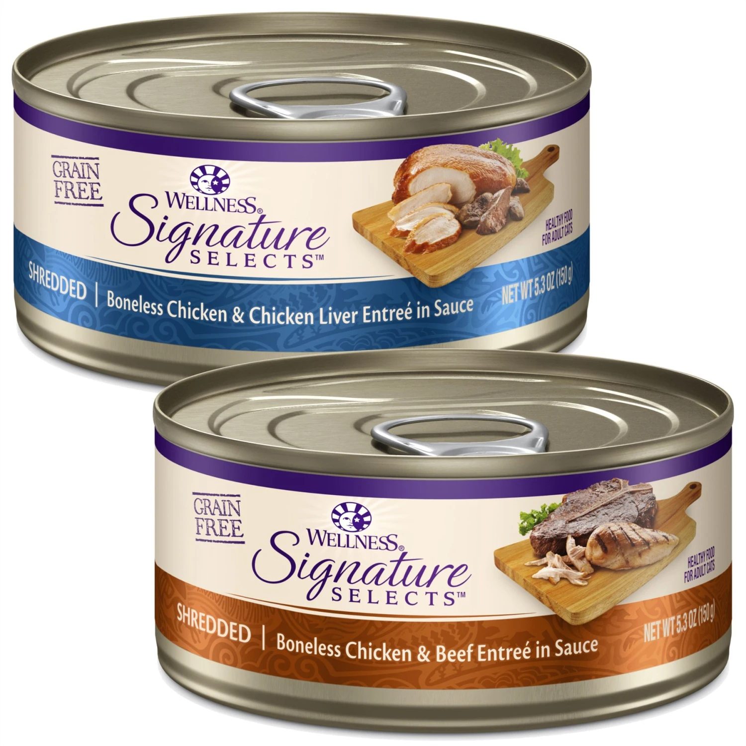Wellness CORE Signature Selects Shredded Boneless Chicken & Chicken Liver Entree In Sauce Grain-Free Natural Canned Cat Food & Wellness CORE Signature Selects Shredded Boneless Chicken & Beef Entree In Sauce Grain-Free Canned Cat Food 3 Wellness CORE Signature Selects Shredded Boneless Chicken & Chicken Liver Entree In Sauce Grain-Free Natural Canned Cat Food & Wellness CORE Signature Selects Shredded Boneless Chicken & Beef Entree In Sauce Grain-Free Canned Cat Food