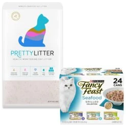 Fancy Feast Grilled Seafood Feast Variety Pack Canned Cat Food & PrettyLitter Health Monitoring Cat Litter