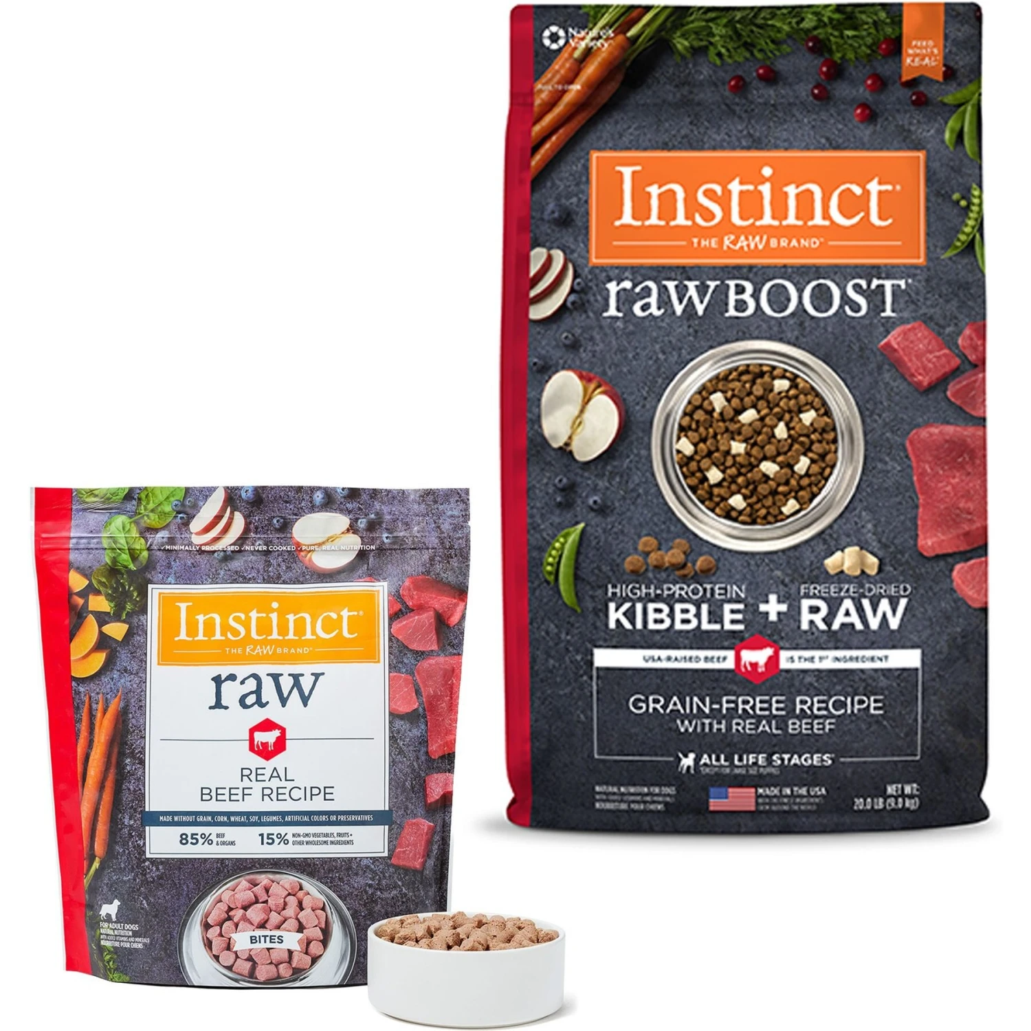 Instinct Raw Boost Grain-Free Recipe With Real Beef & Freeze-Dried Raw Pieces Dry Dog Food & Instinct Frozen Raw Bites Grain-Free Real Beef Recipe Dog Food 3 Instinct Raw Boost Grain-Free Recipe With Real Beef & Freeze-Dried Raw Pieces Dry Dog Food & Instinct Frozen Raw Bites Grain-Free Real Beef Recipe Dog Food