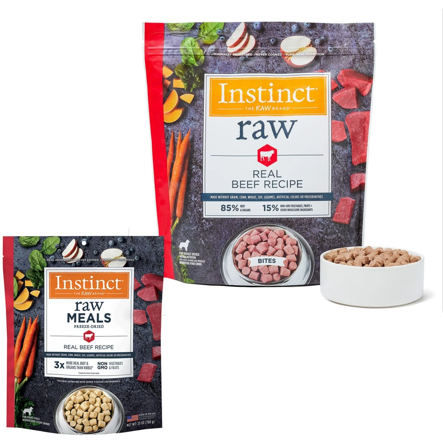 Instinct Frozen Raw Bites Grain-Free Real Beef Recipe Dog Food & Instinct Freeze-Dried Raw Meals Real Beef Recipe Grain-Free Dog Food 3 Instinct Frozen Raw Bites Grain-Free Real Beef Recipe Dog Food & Instinct Freeze-Dried Raw Meals Real Beef Recipe Grain-Free Dog Food