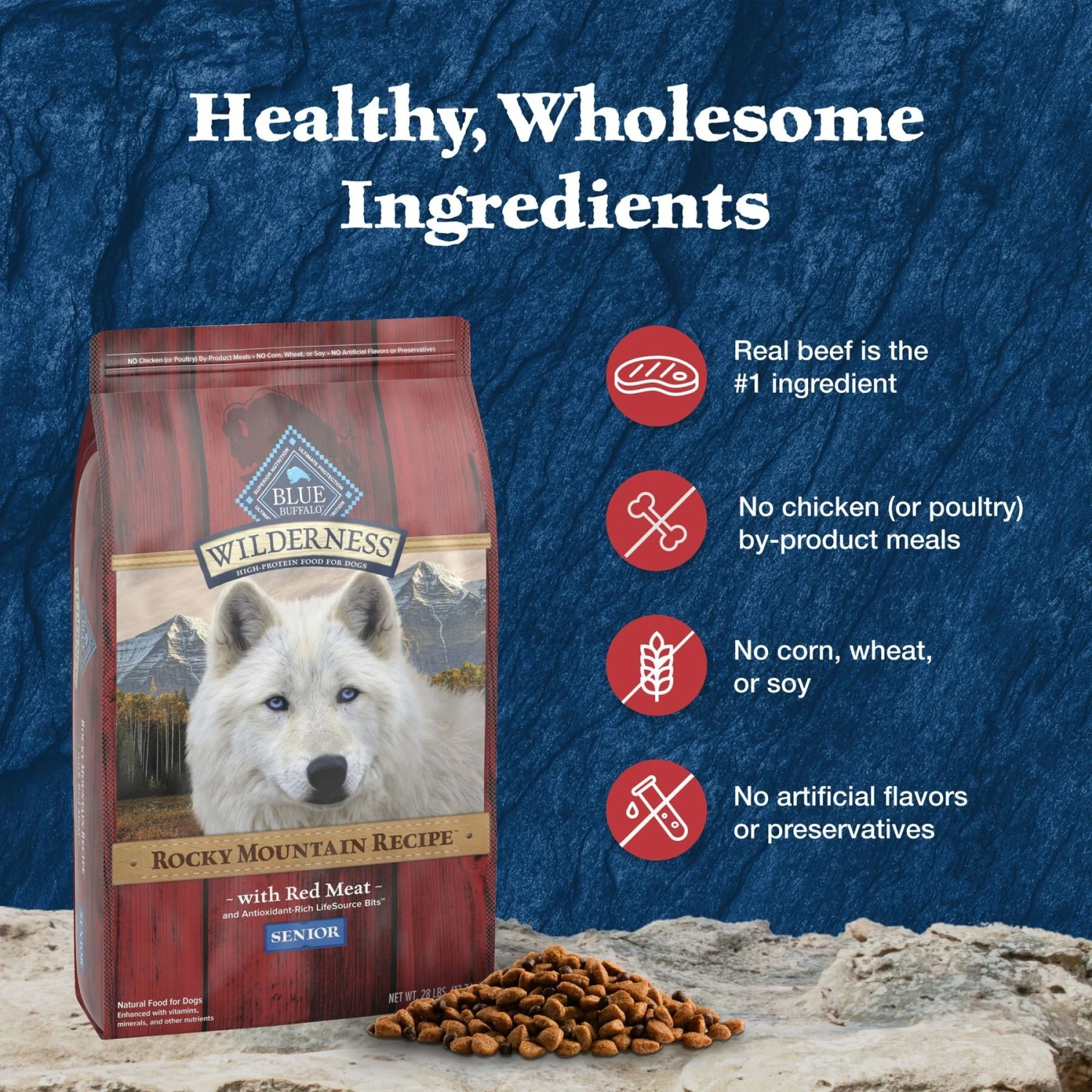 Blue Buffalo Wilderness Rocky Mountain Recipe Senior High Protein Natural Red Meat & Grain Dry Dog Food, 28-lb Bag 8 Blue Buffalo Wilderness Rocky Mountain Recipe Senior High Protein Natural Red Meat & Grain Dry Dog Food, 28-lb Bag - Image 6