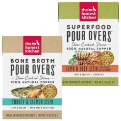 The Honest Kitchen Bone Broth POUR OVERS Turkey & Salmon Stew Wet Dog Food Topper & The Honest Kitchen Superfood POUR OVERS Lamb & Beef Stew With Veggies Wet Dog Food Topper