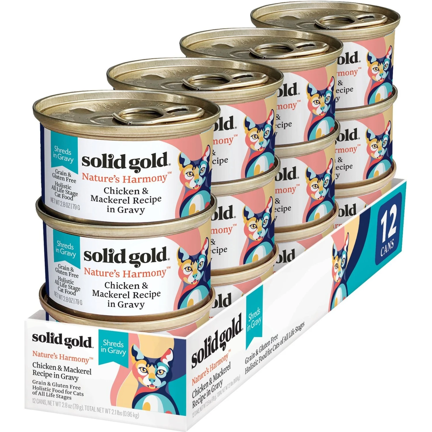 Solid Gold Nature's Harmony Chicken & Mackerel Recipe In Gravy Grain-Free Wet Cat Food, 2.8-oz Can, 24 Count 3 Solid Gold Nature's Harmony Chicken & Mackerel Recipe In Gravy Grain-Free Wet Cat Food, 2.8-oz Can, 24 Count