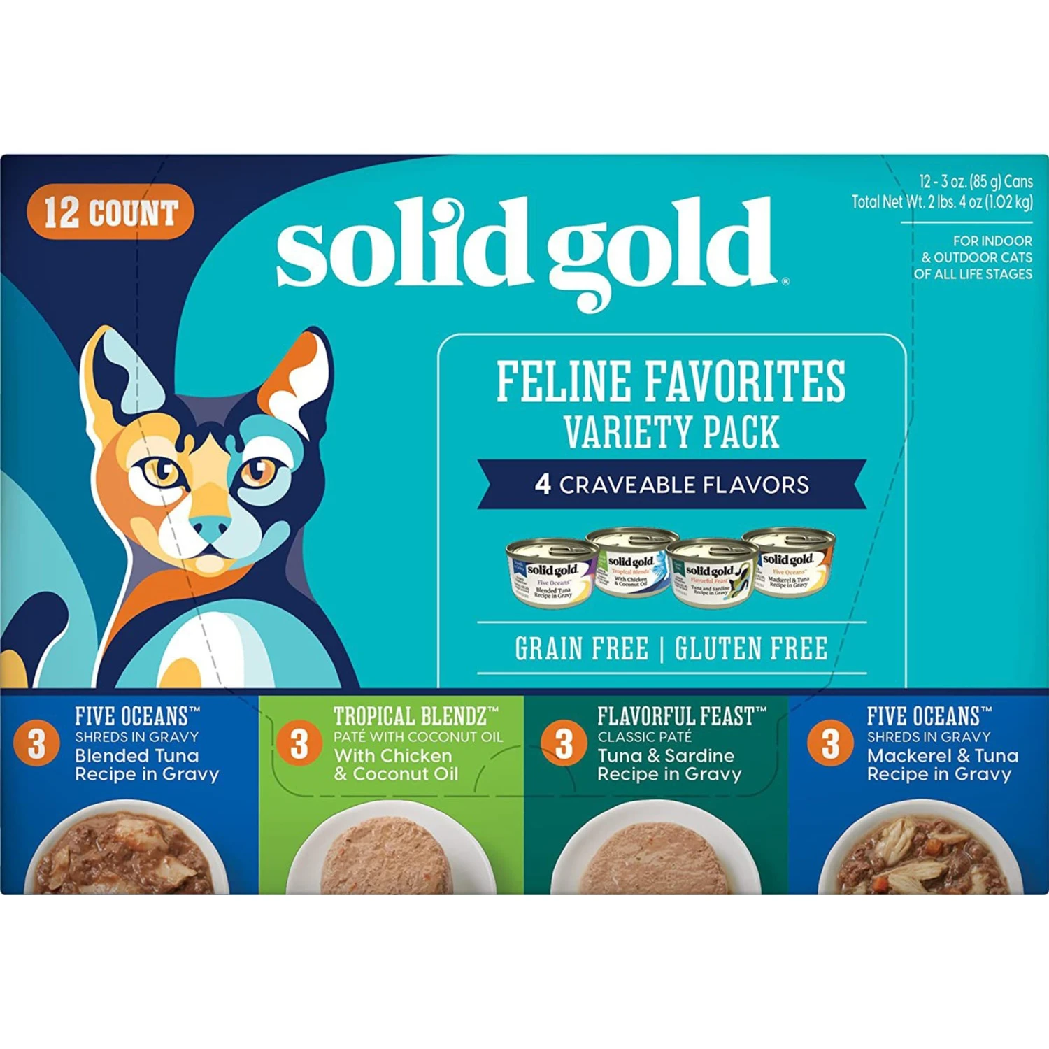 Solid Gold Feline Favorites Variety Pack Grain-Free Wet Cat Food, 3-oz Can, Case Of 12 3 Solid Gold Feline Favorites Variety Pack Grain-Free Wet Cat Food, 3-oz Can, Case Of 12