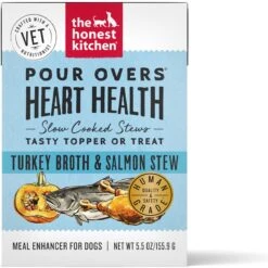The Honest Kitchen Functional POUR OVERS Heart Health Turkey Broth & Salmon Stew Dog Food Topper, 5.5-oz Can, Case Of 12