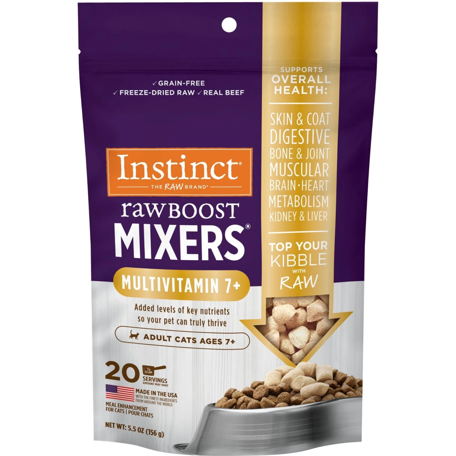 Instinct Boost Mixers Multivitamin Grain-Free Freeze-Dried Raw Adult 7+ Cat Food Topper, 5.5-oz Bag 3 Instinct Boost Mixers Multivitamin Grain-Free Freeze-Dried Raw Adult 7+ Cat Food Topper, 5.5-oz Bag