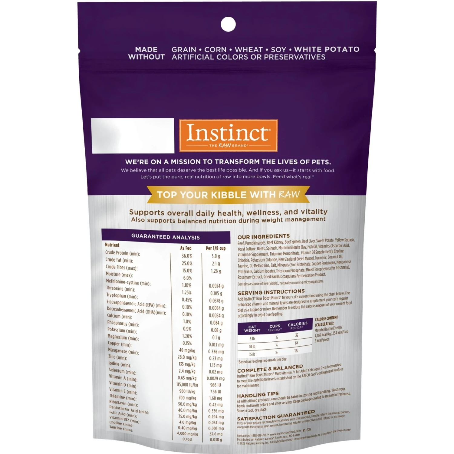 Instinct Boost Mixers Multivitamin Grain-Free Freeze-Dried Raw Adult 7+ Cat Food Topper, 5.5-oz Bag 4 Instinct Boost Mixers Multivitamin Grain-Free Freeze-Dried Raw Adult 7+ Cat Food Topper, 5.5-oz Bag - Image 2