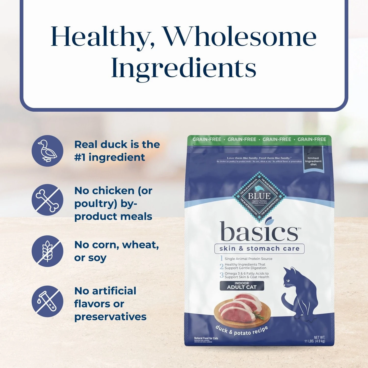 Blue Buffalo Basics Skin & Stomach Care Grain-Free Formula Duck & Potato Indoor Adult Dry Cat Food 8 Blue Buffalo Basics Skin & Stomach Care Grain-Free Formula Duck & Potato Indoor Adult Dry Cat Food - Image 6