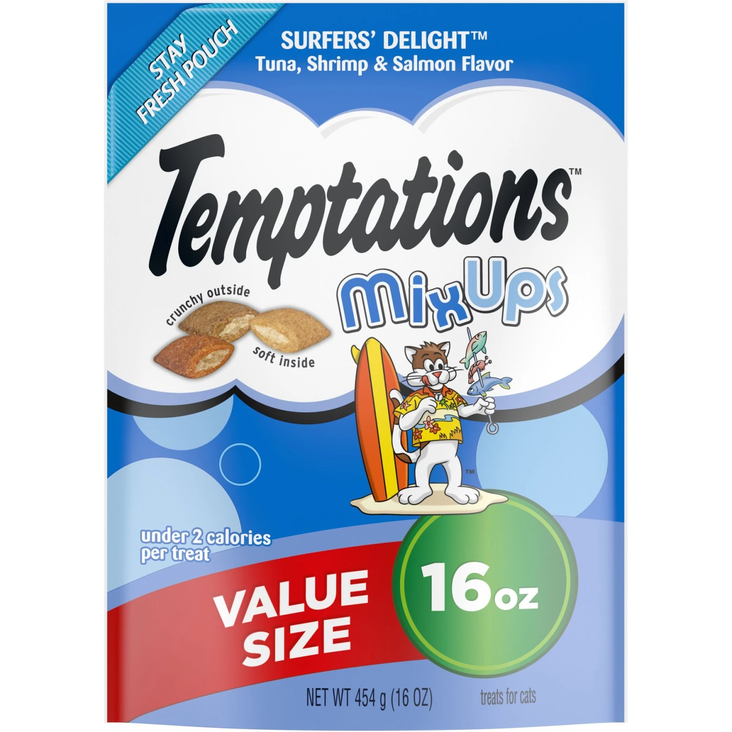 Temptations MixUps Surfers' Delight Flavor Soft & Crunchy Cat Treats & Temptations MixUps Purricorn Chicken Dairy & Shrimp Flavors Crunchy & Soft Cat Treats, 3-oz Bag 4 Temptations MixUps Surfers' Delight Flavor Soft & Crunchy Cat Treats & Temptations MixUps Purricorn Chicken Dairy & Shrimp Flavors Crunchy & Soft Cat Treats, 3-oz Bag - Image 2