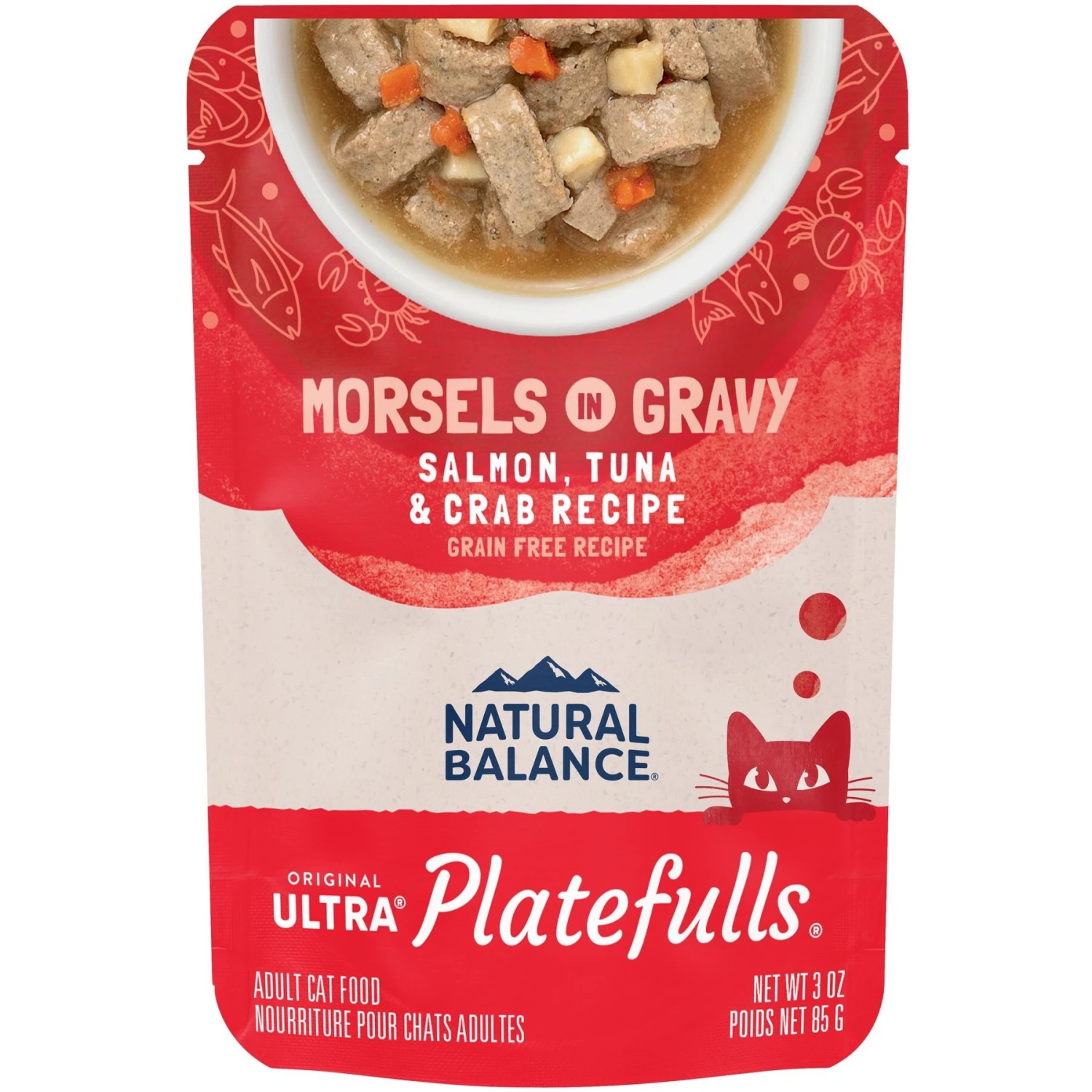 Natural Balance Platefulls Salmon, Tuna & Crab Formula In Gravy Grain-Free Cat Food Pouches 3 Natural Balance Platefulls Salmon, Tuna & Crab Formula In Gravy Grain-Free Cat Food Pouches