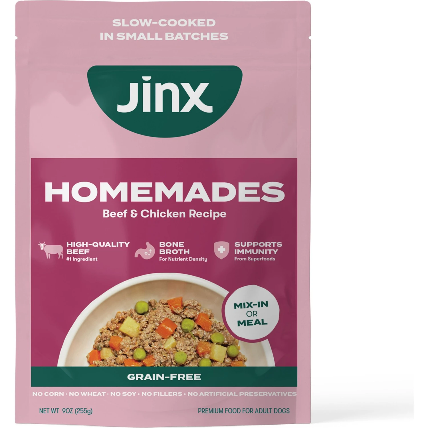 Jinx Beef & Chicken Homestyle Grain-Free Wet Dog Food, 9-oz Pouch, Case Of 12 3 Jinx Beef & Chicken Homestyle Grain-Free Wet Dog Food, 9-oz Pouch, Case Of 12
