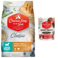 Chicken Soup For The Soul Large Breed Puppy Chicken, Turkey & Brown Rice Recipe Dry Dog Food & Chicken Soup For The Soul Savory Snacks Beef Dog Treat