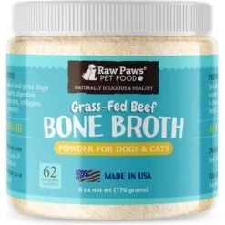 Raw Paws Grass-Fed Beef Bone Broth Powder Dog & Cat Food Topper, 6-oz Jar