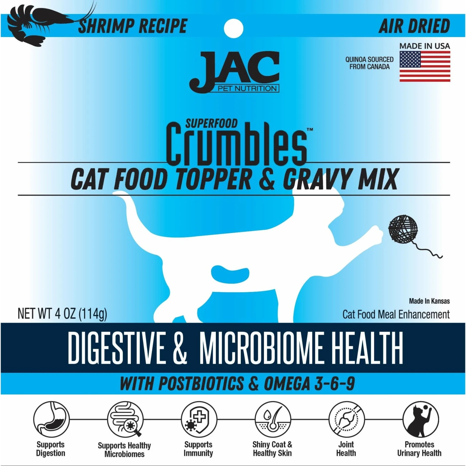 JAC Pet Nutrition Air-Dried Shrimp Superfood Crumbles Grain-Free Cat Food Topper, 4-oz Bag 3 JAC Pet Nutrition Air-Dried Shrimp Superfood Crumbles Grain-Free Cat Food Topper, 4-oz Bag