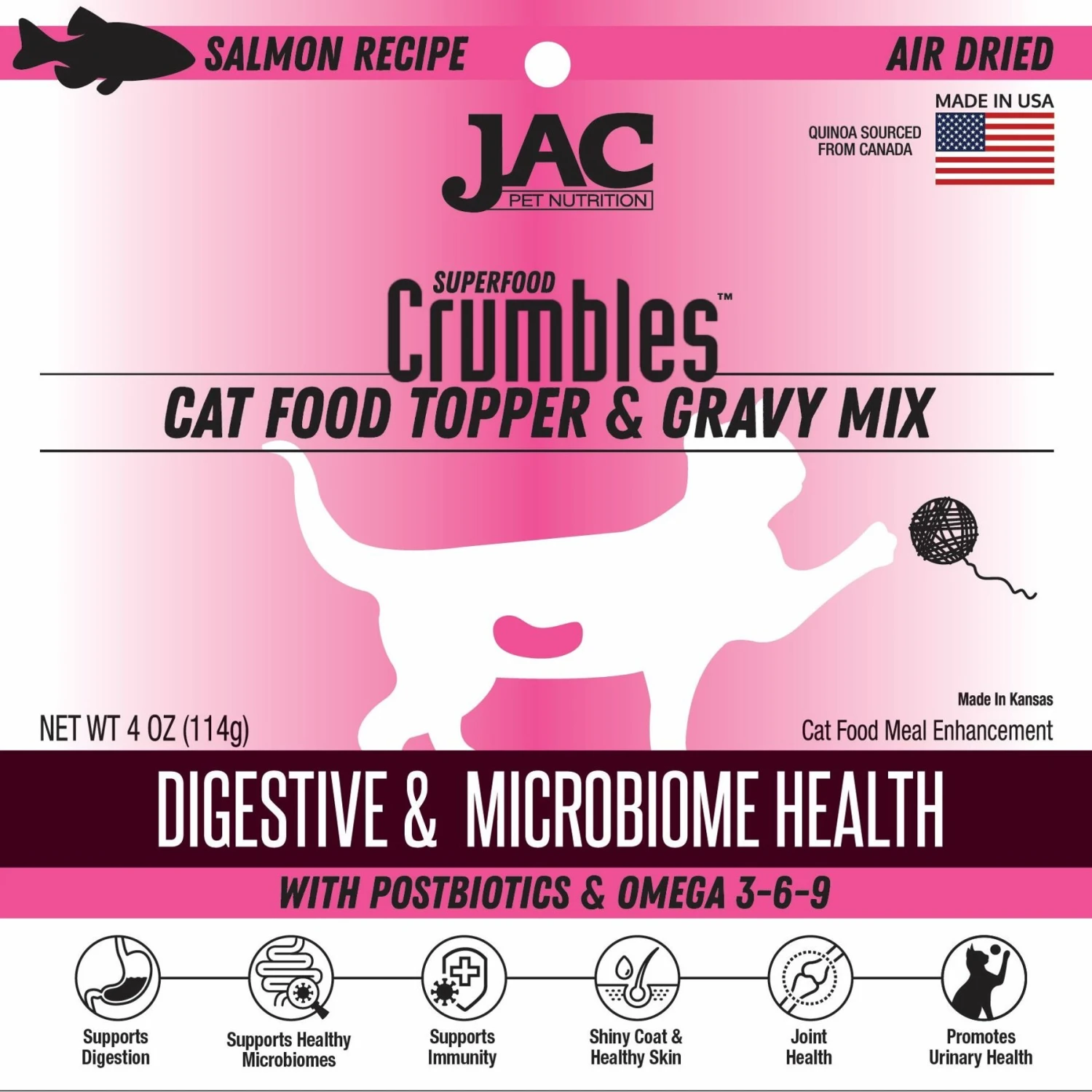 JAC Pet Nutrition Air-Dried Salmon Superfood Crumbles Grain-Free Cat Food Topper, 4-oz Bag 3 JAC Pet Nutrition Air-Dried Salmon Superfood Crumbles Grain-Free Cat Food Topper, 4-oz Bag