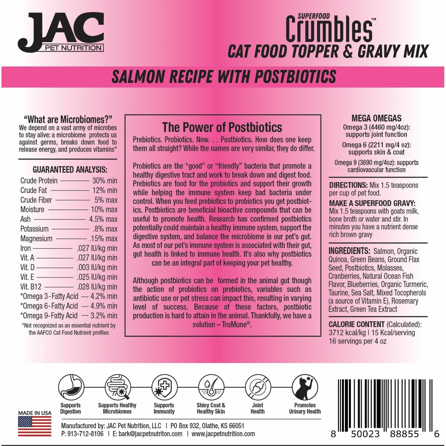 JAC Pet Nutrition Air-Dried Salmon Superfood Crumbles Grain-Free Cat Food Topper, 4-oz Bag 4 JAC Pet Nutrition Air-Dried Salmon Superfood Crumbles Grain-Free Cat Food Topper, 4-oz Bag - Image 2