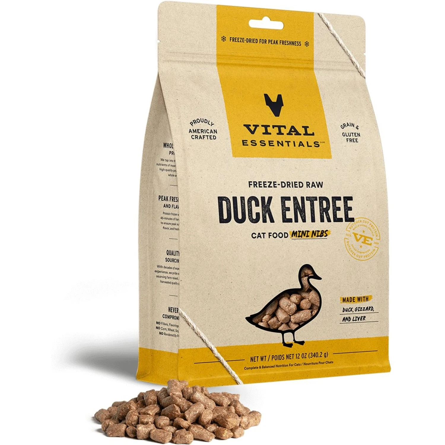 Vital Essentials Freeze-Dried Raw Duck Mini Nibs Entree Cat Food 3 Vital Essentials Freeze-Dried Raw Duck Mini Nibs Entree Cat Food