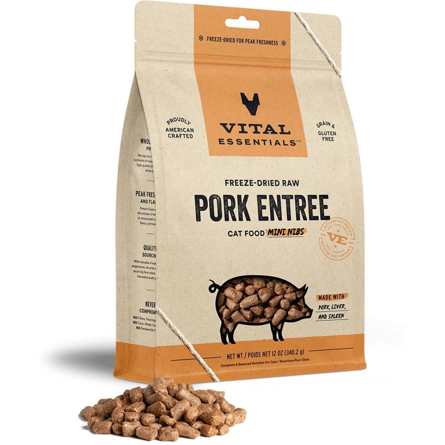 Vital Essentials Freeze-Dried Raw Pork Mini Nibs Entree Cat Food 3 Vital Essentials Freeze-Dried Raw Pork Mini Nibs Entree Cat Food