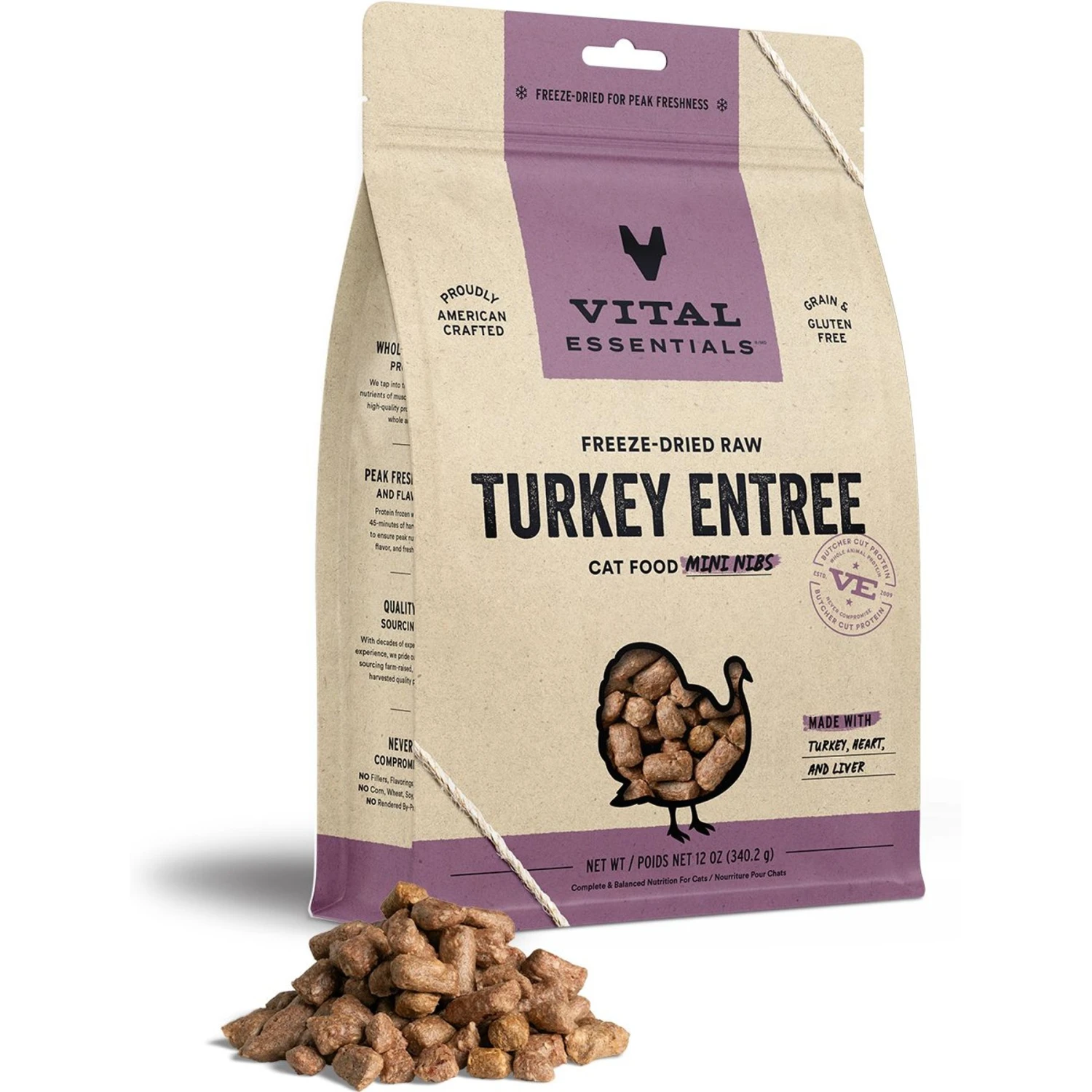 Vital Essentials Freeze-Dried Raw Turkey Mini Nibs Entree Cat Food 3 Vital Essentials Freeze-Dried Raw Turkey Mini Nibs Entree Cat Food