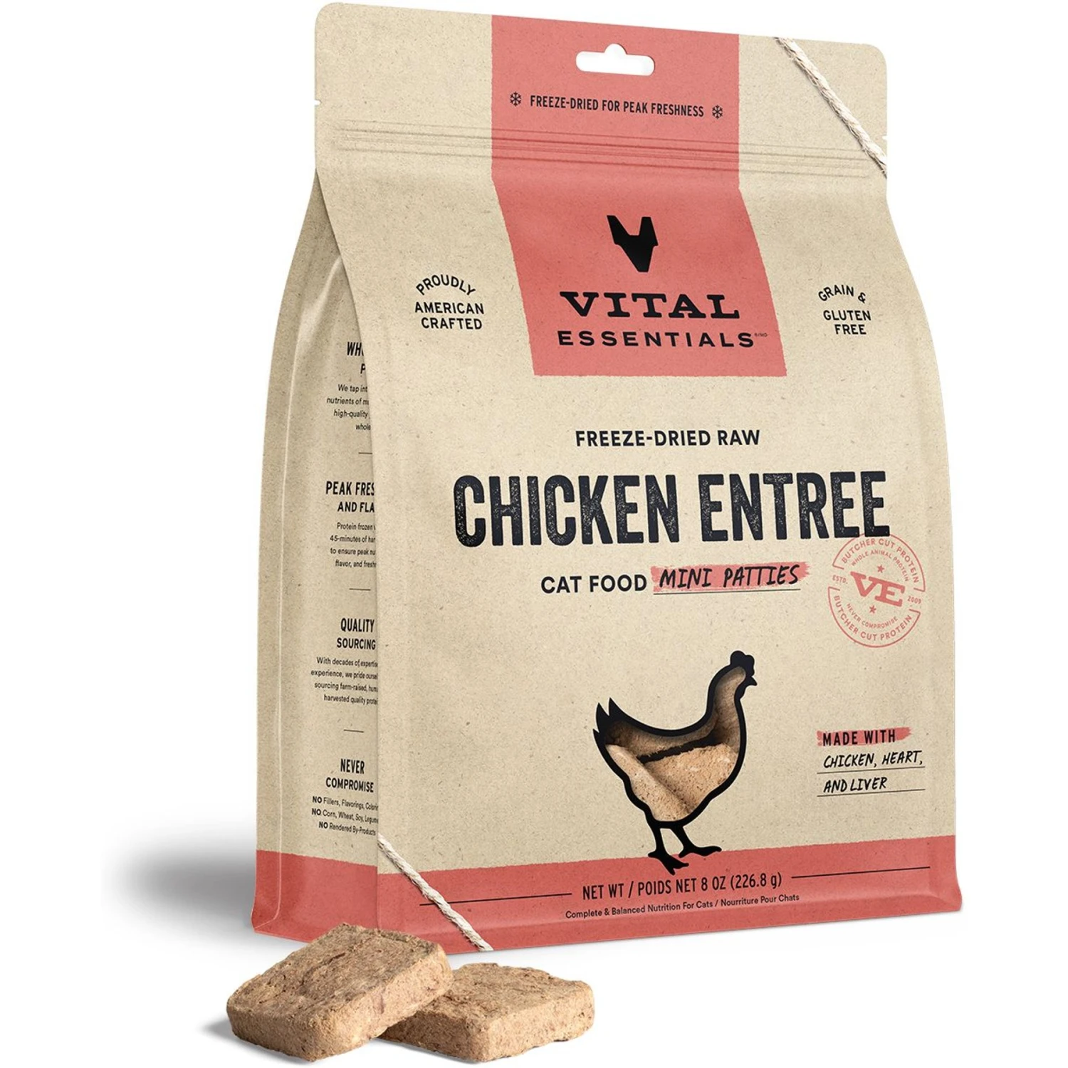 Vital Essentials Freeze-Dried Raw Chicken Mini Patties Entree Cat Food 3 Vital Essentials Freeze-Dried Raw Chicken Mini Patties Entree Cat Food