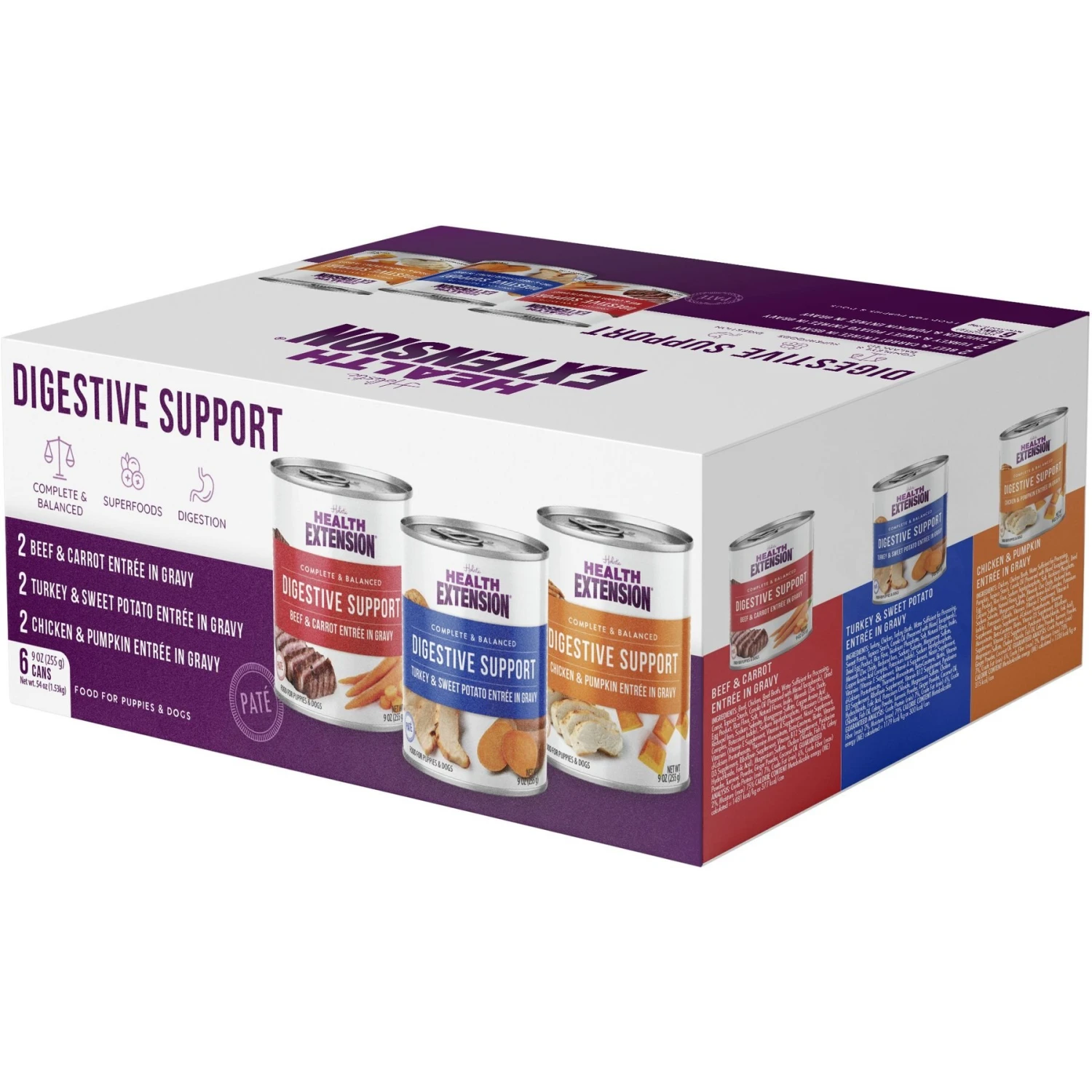 Health Extension Digestive Support Variety Pack -Chicken, Beef & Turkey Dog Food, 9-oz Can, Case Of 6 3 Health Extension Digestive Support Variety Pack -Chicken, Beef & Turkey Dog Food, 9-oz Can, Case Of 6