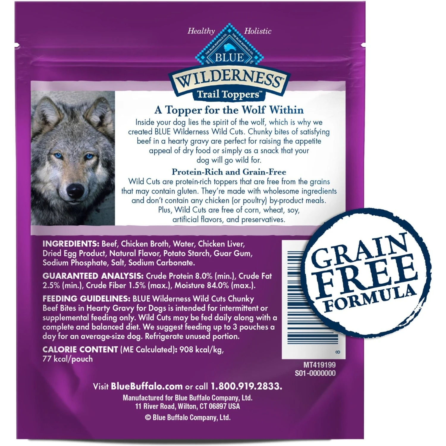 Blue Buffalo Wilderness Trail Toppers Wild Cuts Chunky Beef Bites In Hearty Gravy Grain-Free Dog Food Topper 4 Blue Buffalo Wilderness Trail Toppers Wild Cuts Chunky Beef Bites In Hearty Gravy Grain-Free Dog Food Topper - Image 2