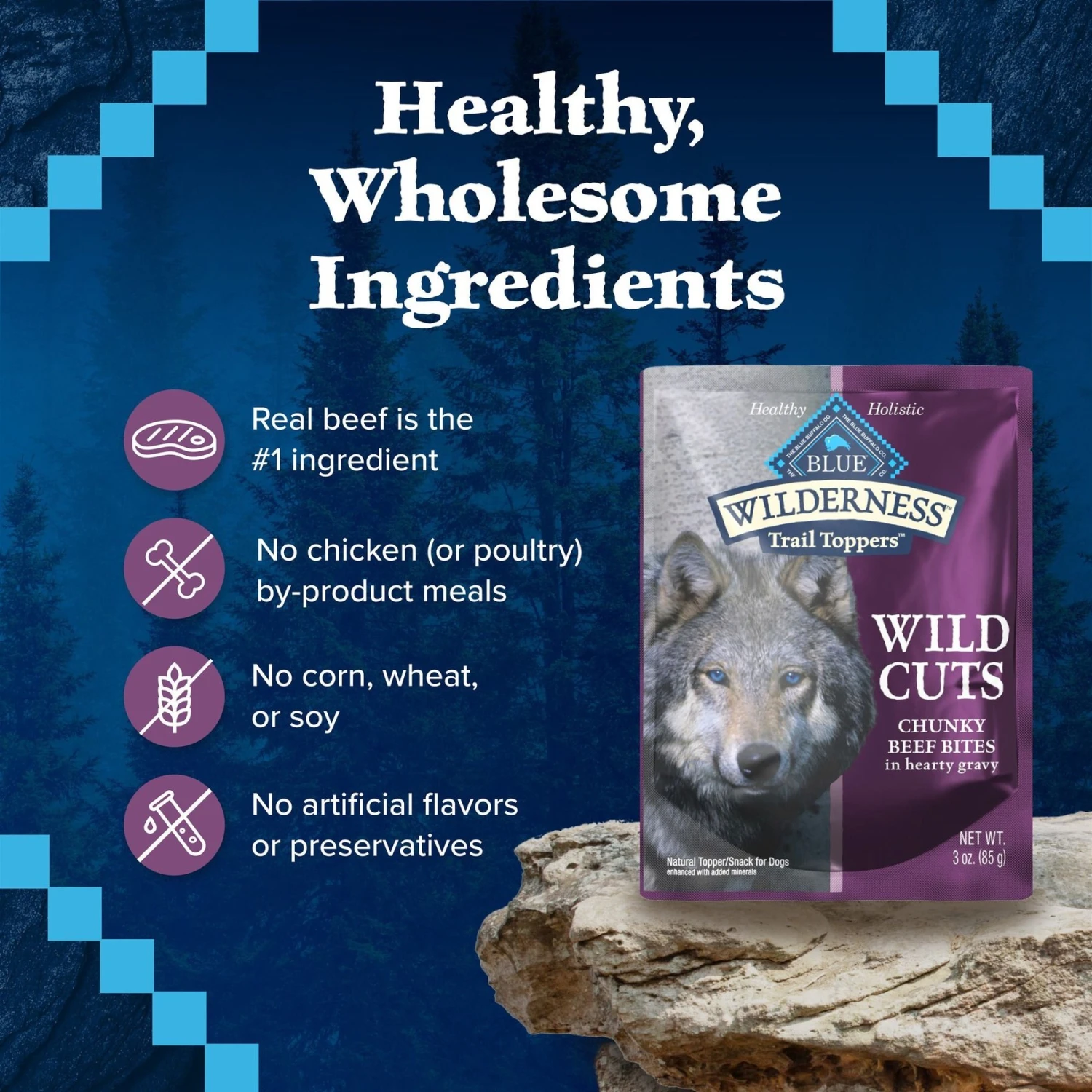 Blue Buffalo Wilderness Trail Toppers Wild Cuts Chunky Beef Bites In Hearty Gravy Grain-Free Dog Food Topper 8 Blue Buffalo Wilderness Trail Toppers Wild Cuts Chunky Beef Bites In Hearty Gravy Grain-Free Dog Food Topper - Image 6