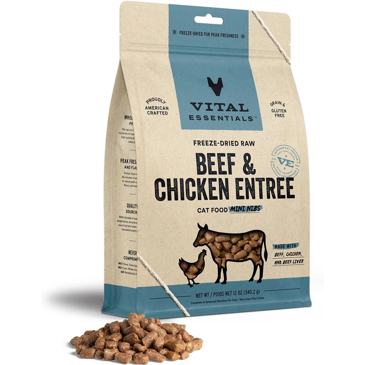 Vital Essentials Beef & Chicken Entree Cat Food Mini Nibs Grain-Free Freeze-Dried Raw Cat Food, 12-oz Bag 3 Vital Essentials Beef & Chicken Entree Cat Food Mini Nibs Grain-Free Freeze-Dried Raw Cat Food, 12-oz Bag