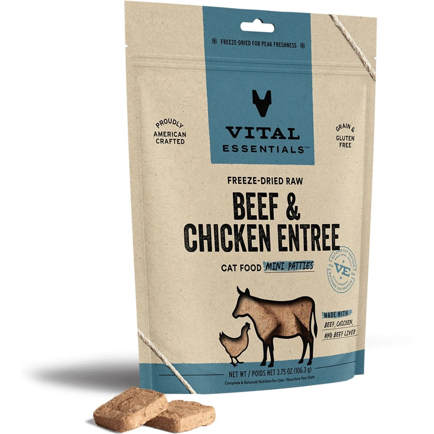 Vital Essentials Beef & Chicken Entree Cat Food Mini Patties Grain-Free Freeze-Dried Raw Cat Food, 3.75-oz Bag 3 Vital Essentials Beef & Chicken Entree Cat Food Mini Patties Grain-Free Freeze-Dried Raw Cat Food, 3.75-oz Bag