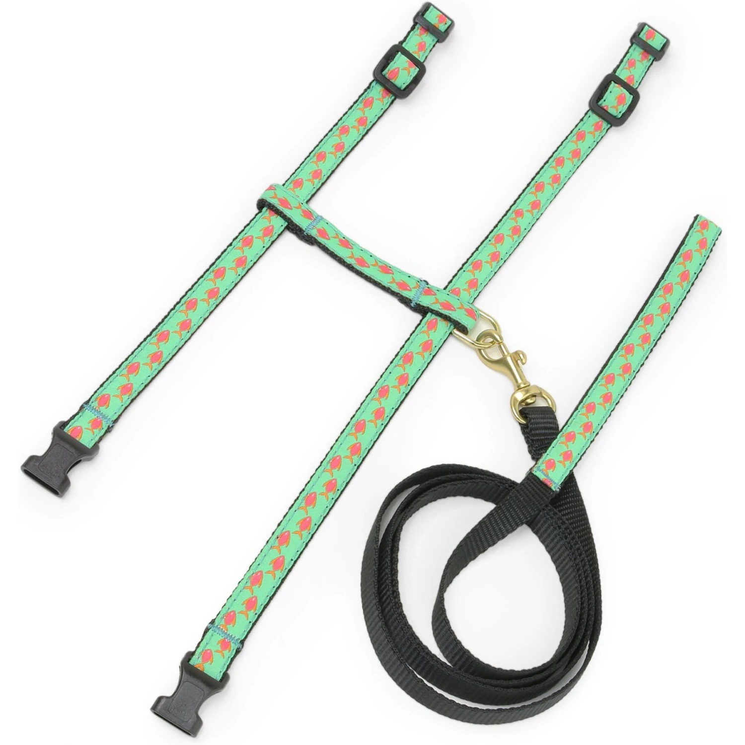 Up Country Tropical Fish Cat Harnes Set, Teal & Black 3 Up Country Tropical Fish Cat Harnes Set, Teal & Black