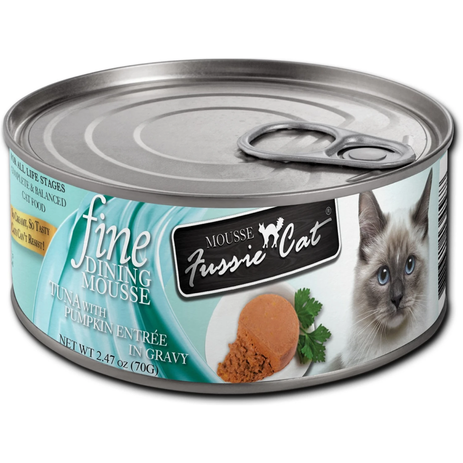 Fussie Cat Fine Dining Mousse Tuna With Pumpkin Entree Wet Cat Food, 2.47-oz Can, Case Of 24 3 Fussie Cat Fine Dining Mousse Tuna With Pumpkin Entree Wet Cat Food, 2.47-oz Can, Case Of 24