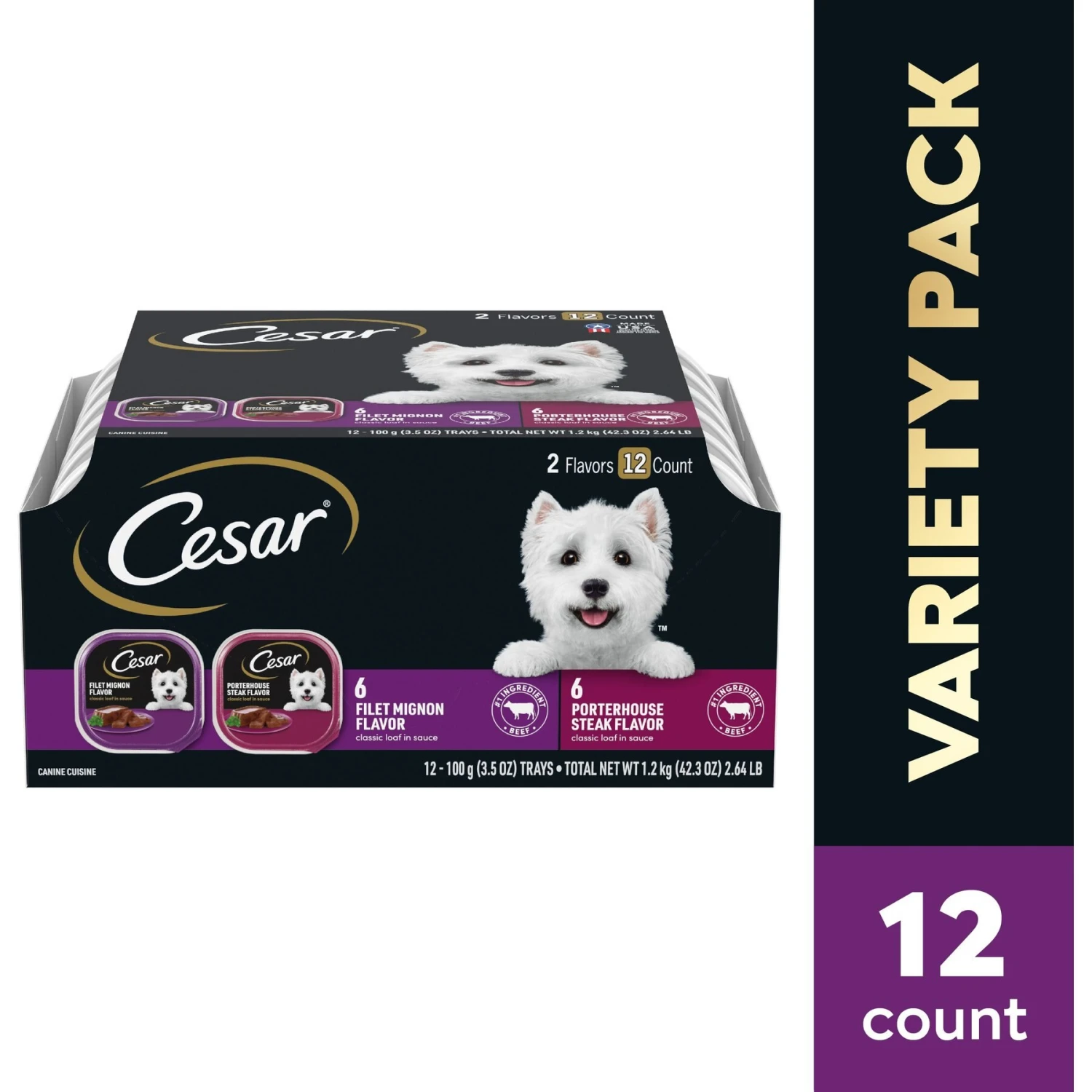Cesar Classic Loaf In Sauce Filet Mignon & Porterhouse Steak Flavors Variety Pack Grain-Free Small Breed Adult Wet Dog Food Trays 5 Cesar Classic Loaf In Sauce Filet Mignon & Porterhouse Steak Flavors Variety Pack Grain-Free Small Breed Adult Wet Dog Food Trays - Image 3