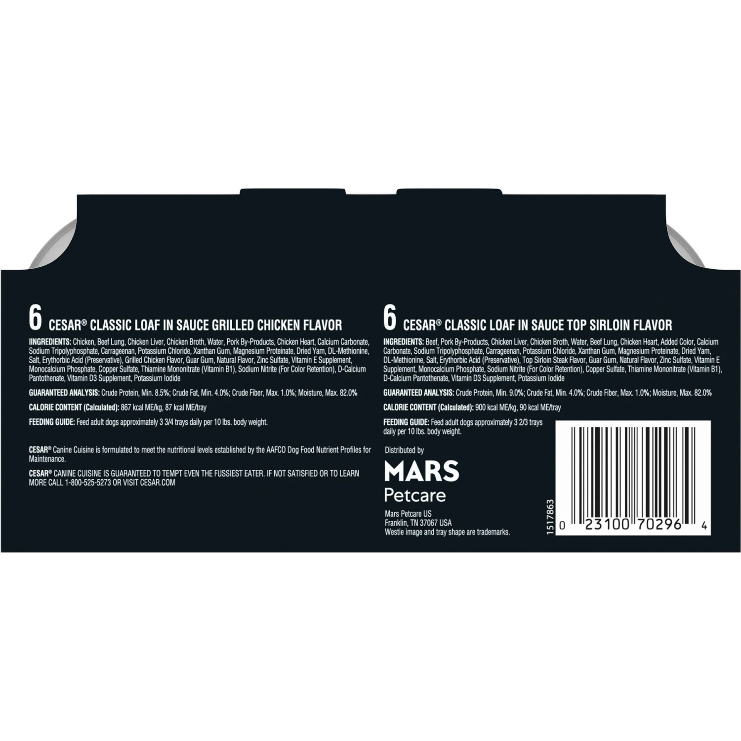 Cesar Classic Loaf In Sauce Top Sirloin & Grilled Chicken Flavors Variety Pack Grain-Free Small Breed Adult Wet Dog Food Trays 4 Cesar Classic Loaf In Sauce Top Sirloin & Grilled Chicken Flavors Variety Pack Grain-Free Small Breed Adult Wet Dog Food Trays - Image 2