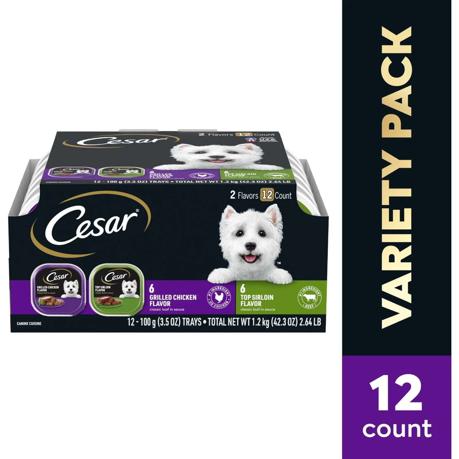 Cesar Classic Loaf In Sauce Top Sirloin & Grilled Chicken Flavors Variety Pack Grain-Free Small Breed Adult Wet Dog Food Trays 5 Cesar Classic Loaf In Sauce Top Sirloin & Grilled Chicken Flavors Variety Pack Grain-Free Small Breed Adult Wet Dog Food Trays - Image 3